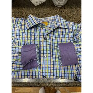 robert talbot carmel plaid‎ button up with contrasting cuffs xl